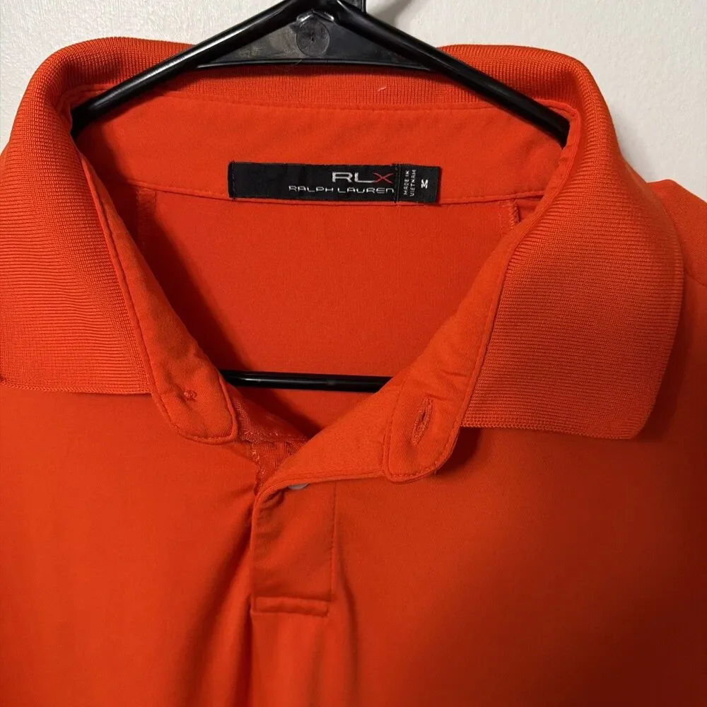 RLX Ralph Lauren Lightweight Airflow Mens Medium Jersey Orange Golf Polo Stretch